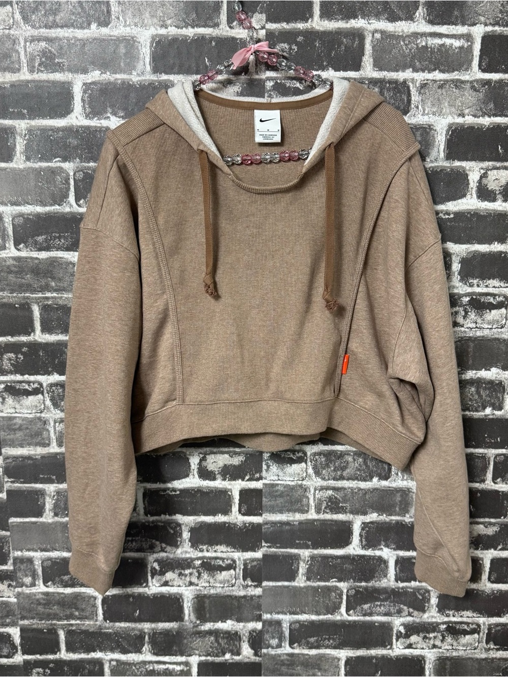 Nike Dri-FIT fleece cropped training pullover hoodie sweatshirt tan brown